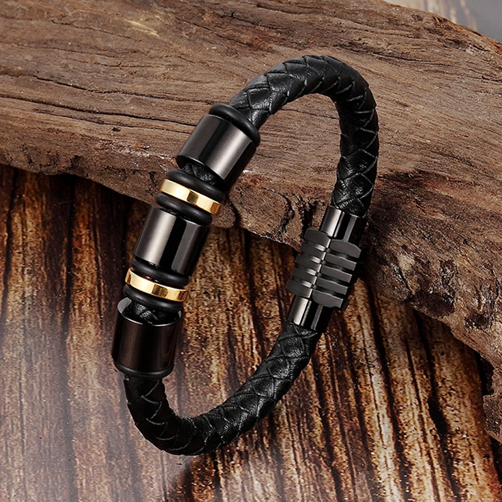 

Personalized Accessories Bracelet Men's Fashion Gift Black Genuine Leather Bracelets DIY Combination Wild Handsome Gift