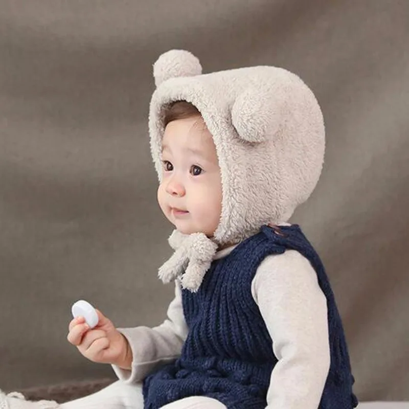 Детские шапки; теплая зимняя шапка с защитой ушей; шапки для новорожденных; милые плюшевые шапки-бини с медведем для детей; головные уборы для малышей; аксессуары