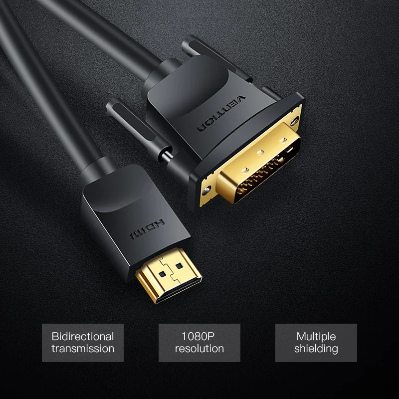 Vention Кабель hdmi-DVI DVI-D 24+ 1 Pin папа-папа 1080P HD 3D кабель адаптер для монитора PS4 проектор Высокоскоростной hdmi кабель