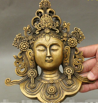 

free shipping 9" Tibet Buddhism Temple Bronze White Tara GuanYin Goddess Buddha Head Statue