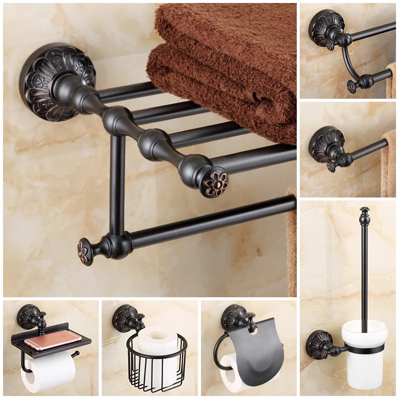 American Retro Black Copper Bathroom Hardware Set Towel Rack Paper Rack