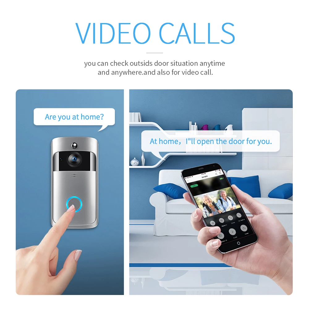 FREDI Wireless WiFi Video Doorbell Camera 720P Ring Door Bell Video IP Camera Intercom Two Way Audio APP Control IR Night Vision