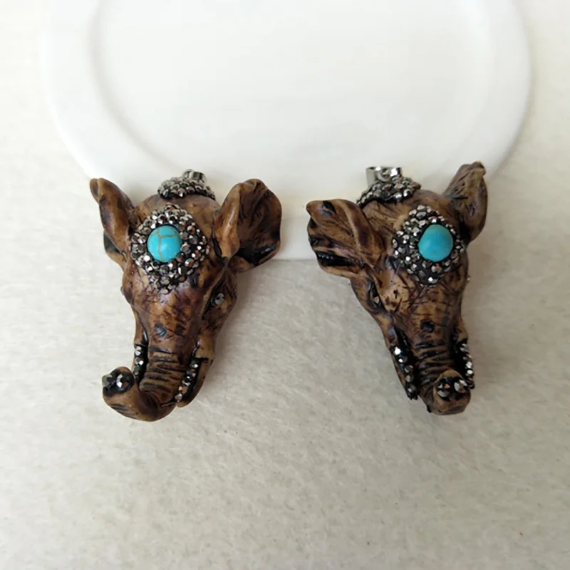 5pcs Natural Ox Bone elephant trunk Pendant with rhinestone crystal Zircons Paved Charms for DIY jewelry necklace making P583 | Украшения и