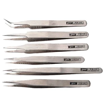 

Kit 6 Professional Security Antistatic Tweezers High Quality Silver Anatomy