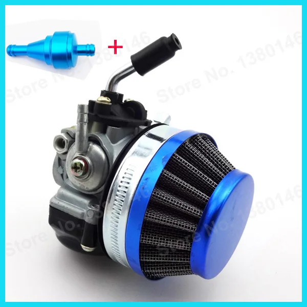 Blue Racing Carb Carburetor + Gas Fuel Filter For 2 stroke Motorized Bike 49cc 66cc 80cc Pit
