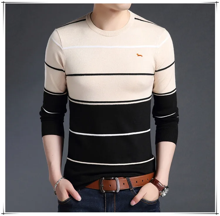 mens turtleneck New Spring Autumn Men Casual Harmont Sweater O-Neck Knitted Striped Pullovers Sweaters Men cotton blaine Thin Wool Sweater mens roll neck jumper