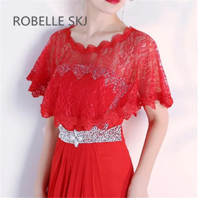 

Elegant Lace Wedding Bolero Bridal Jacket Shawl Wrap for Women Dress Etole Mariage Red Burgundy White Blush Back Champagne
