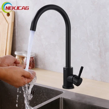 

Black Kitchen Faucet 360 Rotate Single Hole Kitchen Sink Deck Mounted Hot and Cold Water Easy Installation robinet cuisine