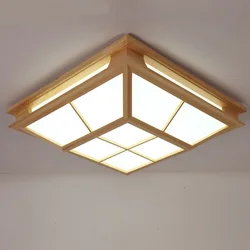 Plafonnier LED carré en bois Tatami, design japonais Simple, idéal pour un salon, un Restaurant ou une chambre à coucher 