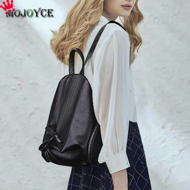 2019 mujeres de la cremallera de cuero de la PU de mochilas para chicas de viaje de la escuela bolso mujer bolsos sólidos Mochila femenina, saco un Dos