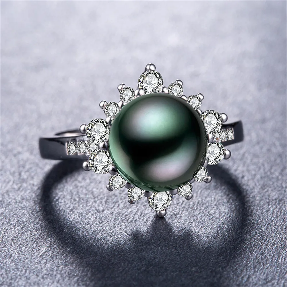 925 пробы Серебряное кольцо с высококачественным черным жемчугом, обручальные кольца для женщин и мужчин, ювелирные изделия, модные ювелирные изделия