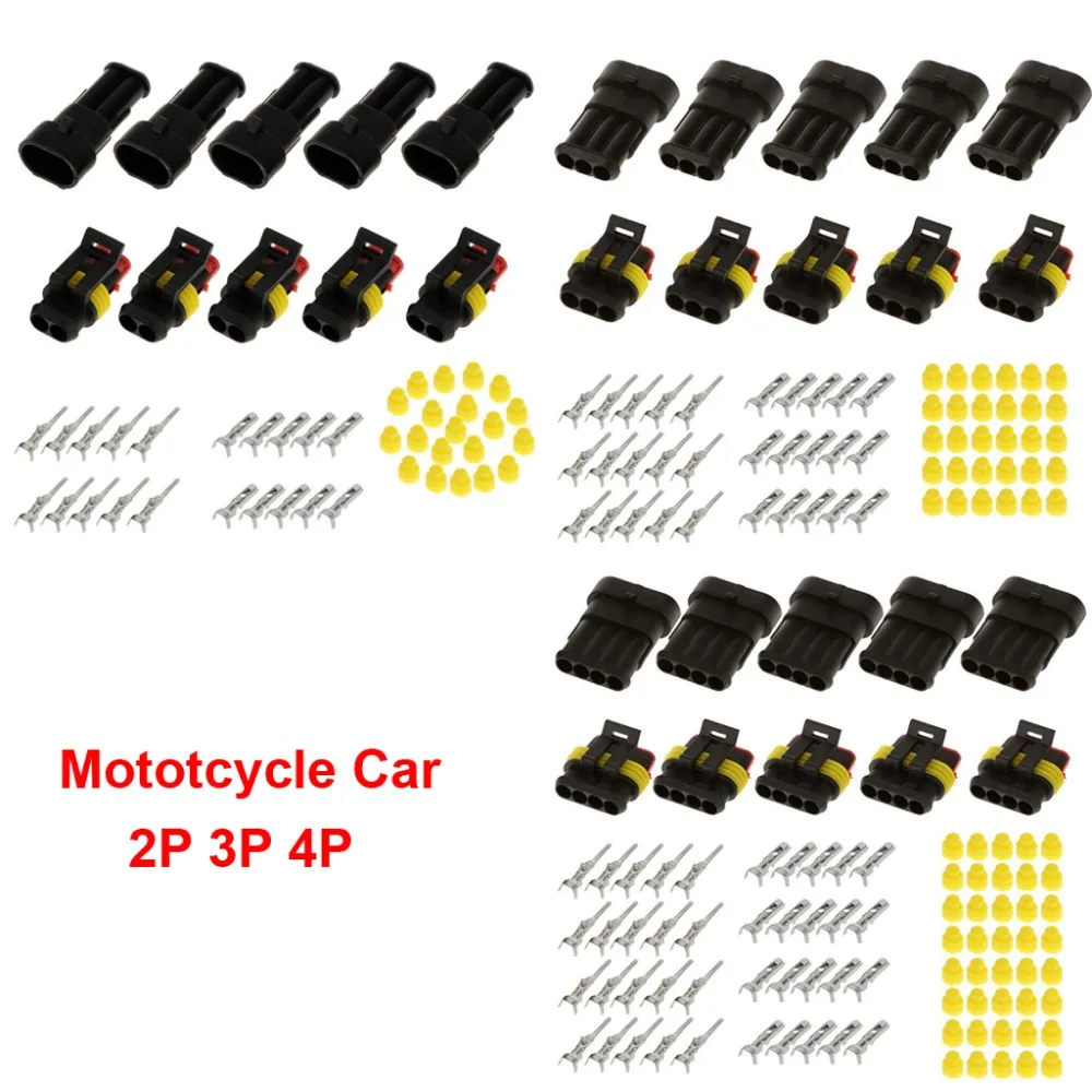 

15sets Waterproof Electrical Wire Connector 2 3 4 Pins Way Mototcycle Car Auto Sealed Plug IP68