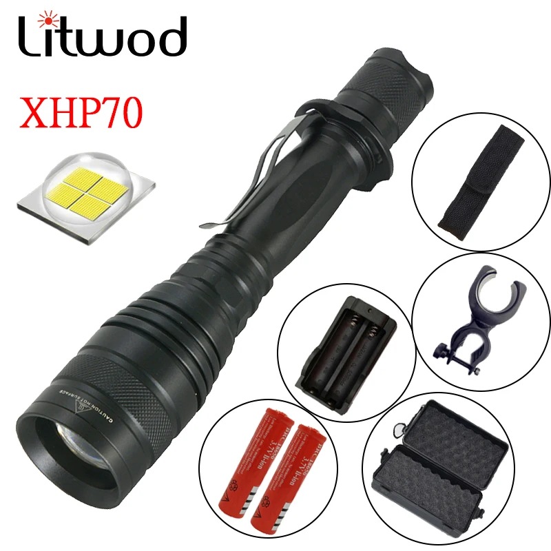 

Litwod Z20P75 CREE XHP70 LED Flashlight 32w 3200lm powerful Tactical LED Flashlight torch zoom lens 2x 18650 battery Lantern
