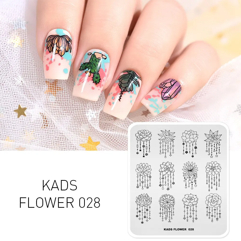 

KADS Nail Template DIY Stamp Image Plate Rectangle Nail Stamping Plates Flower Pattern Stamping Template Stencil Tools