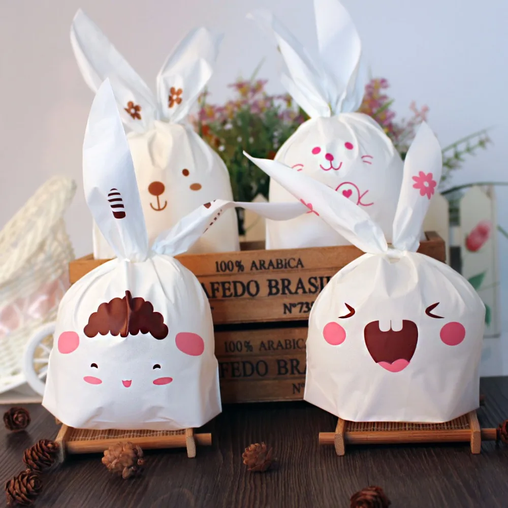 

50pcs Sweet Rabbit Bags, Birthday Gift Bags, Cookie Bag Plastic Packaging Biscuit Candy Gift Bags Cute Cartoon wedding boxes