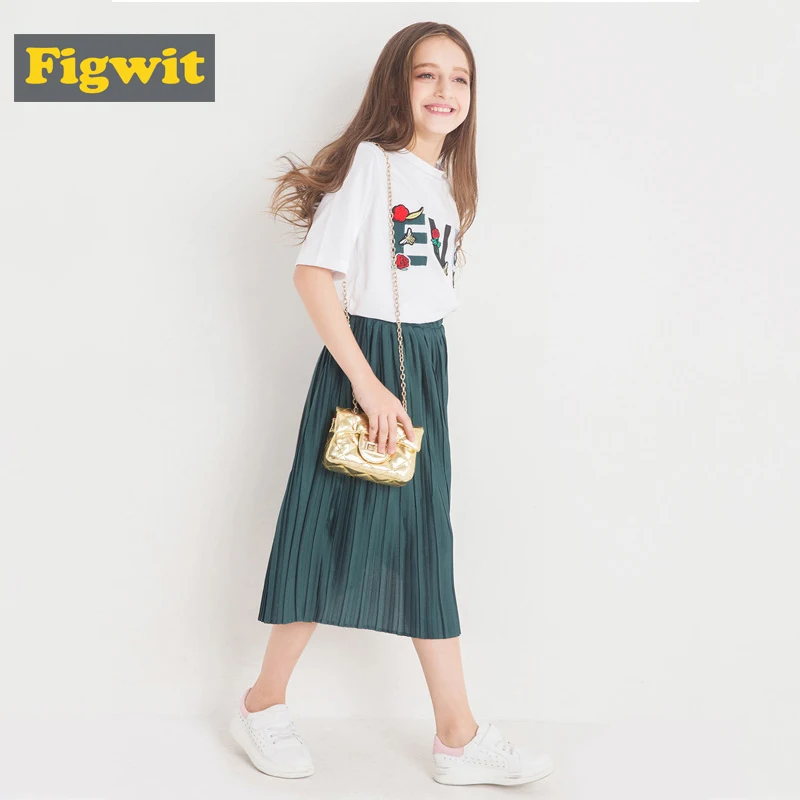 

Figwit Girls 2 Pieces Skirt Clothing Set Letter Print Top Tee Summer Autumn Clothes For Girls Spring Clothing Princess Top Skirt