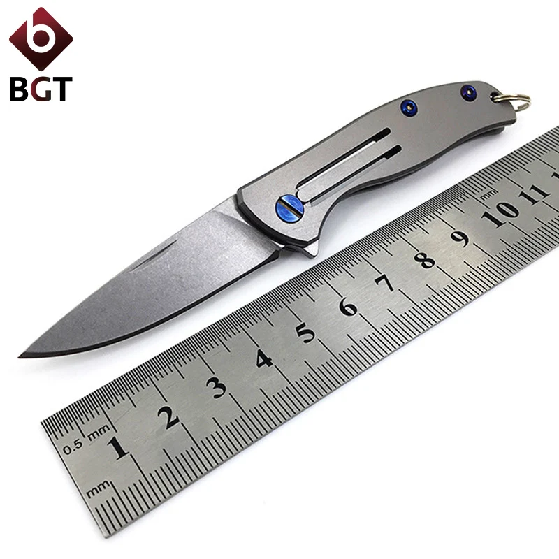 

Small Folding Knife D2 Blade Titanium Handle Camping Hunting Tactical Survival Knives Outdoor Combat Rescue Tools Key Chain