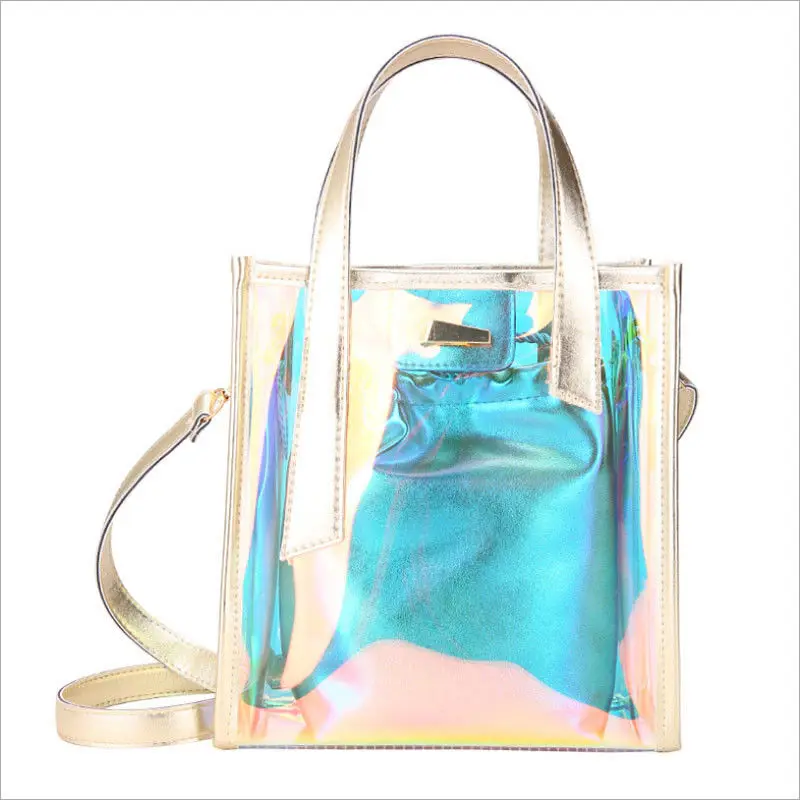 Модная женская практичная прозрачная сумочка на ремне для отдыха, путешествий, летняя пляжная сумка, высококачественные Сумки из искусственной кожи - Цвет: Gold