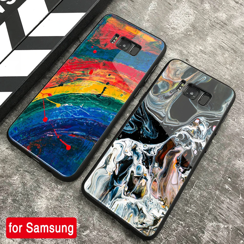 

For Samsung S10 Case Colorful Painting Hard Back Tempered Glass Case for Samsung Galaxy Note 8 9 10 S8 S9 Plus S10 plus S10 Lite