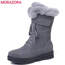 MORAZORA/ г., замшевые ботильоны наивысшего качества Женская удобная обувь на платформе на молнии и шнуровке женские зимние ботинки