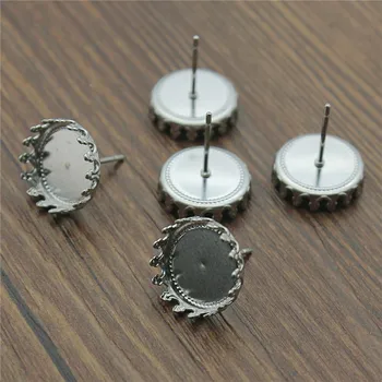 

Stainless Steel Fit 12mm 15mm Round Glass Cabochon Earring Studs Crown Edge Earrings Base For Jewelry Making 20pcs/lot