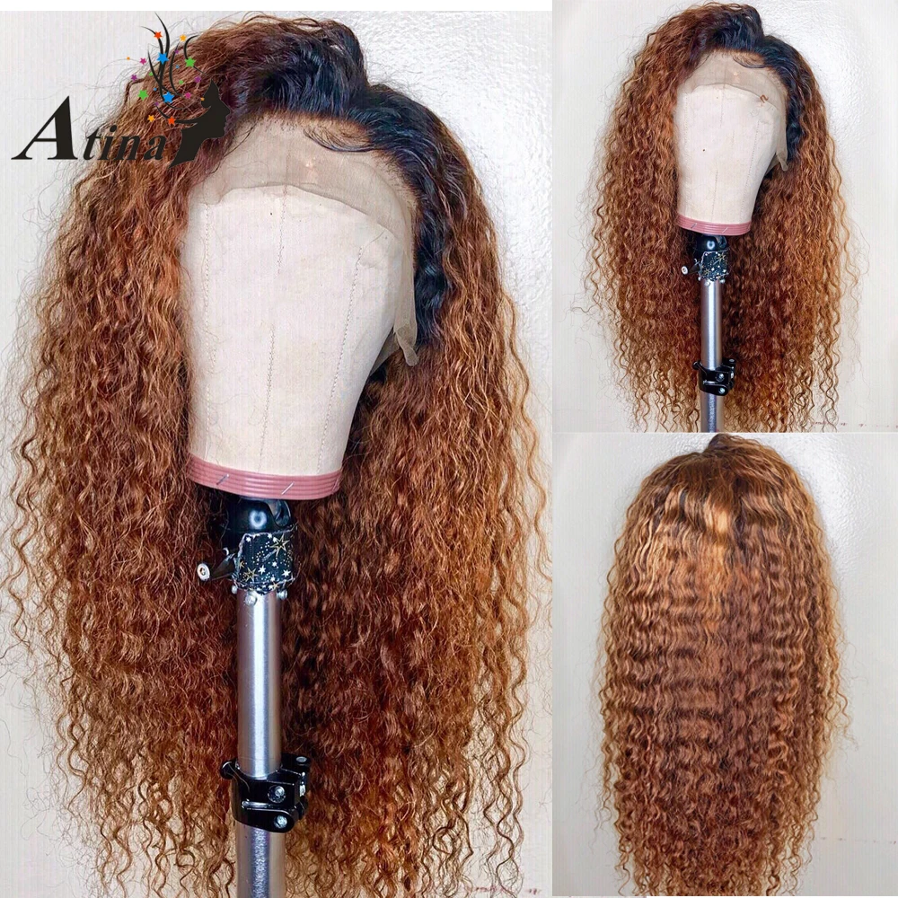 

Curly 1B/27 Honey Blonde Ombre 360 Invisible Lace Frontal Human Hair Closure Wigs Pre Plucked With Baby Hair Remy Hair Indian