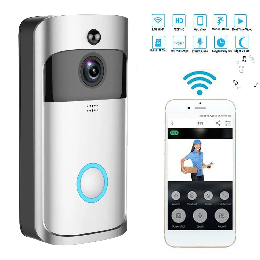 

Smart Wireless WiFi Security DoorBell Video Door Phone with Plug-in Chime Visual Recording Remote Home Monitoring Night Vision