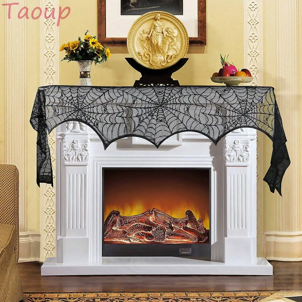 

Taoup Spider Web Tapestry Black Lace Decor Halloween Fireplace Towel 2019 Halloween 2018 Accessories Props Party Decor for Home