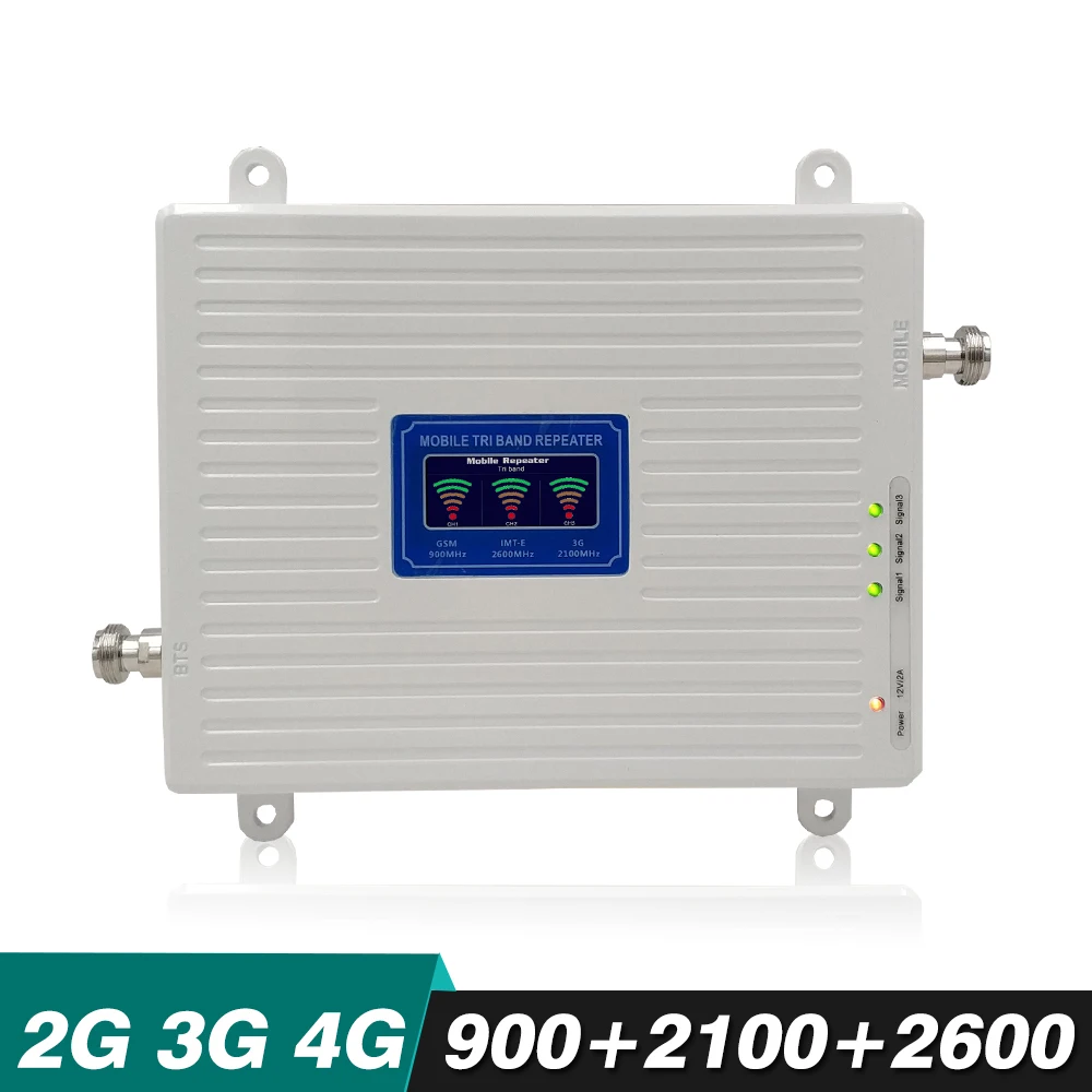 

2G 3G 4G Tri Band Booster GSM 900+UMTS WCDMA 2100+4G FDD LTE 2600 Cell Phone Signal Booster 900/2100/2600mhz Cellular Amplifier