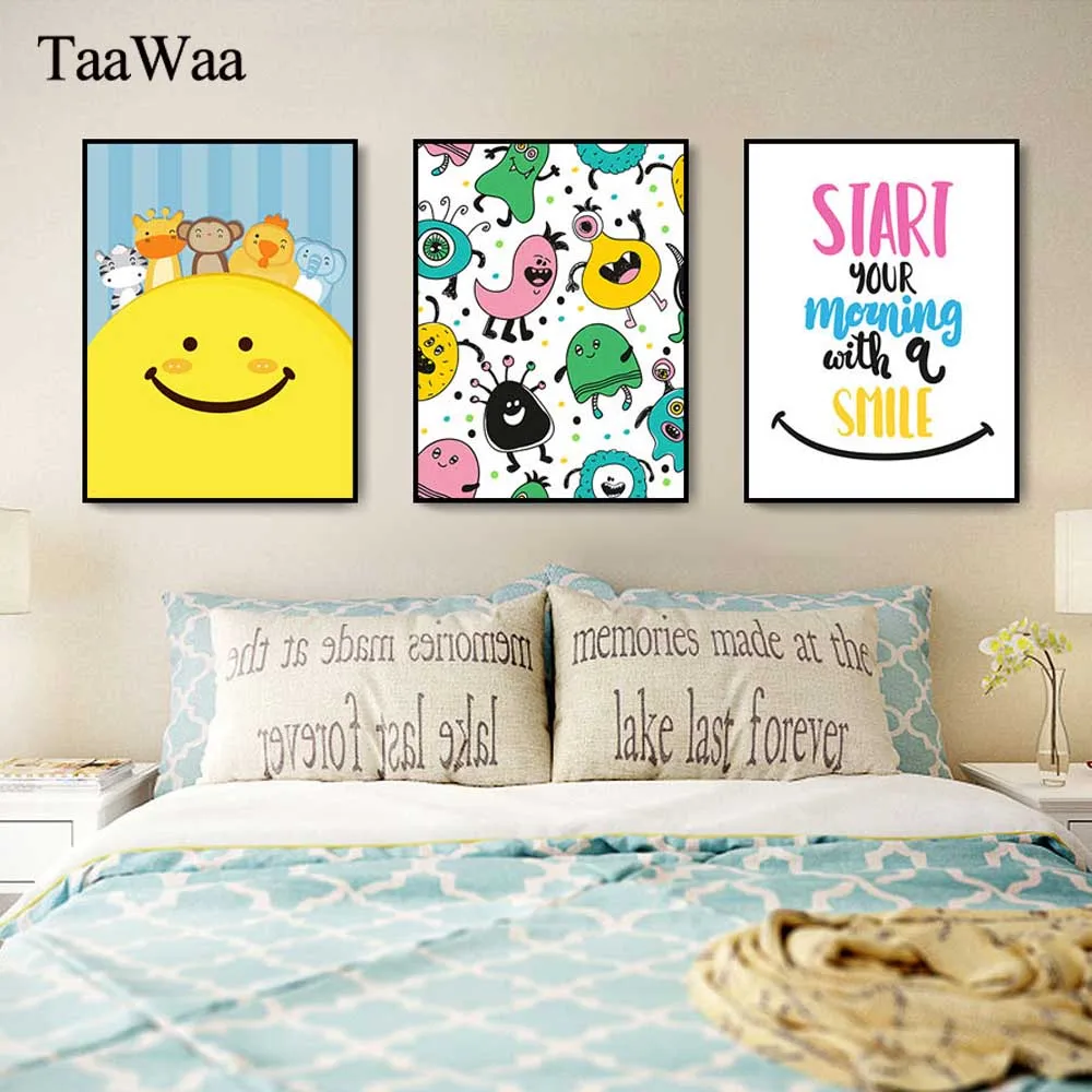 

TaaWaa Nordic Art Abstract Minimalist Wall Art Smile Canvas Posters Prints Nordic Style Painting Pictures For Kids Room Decor