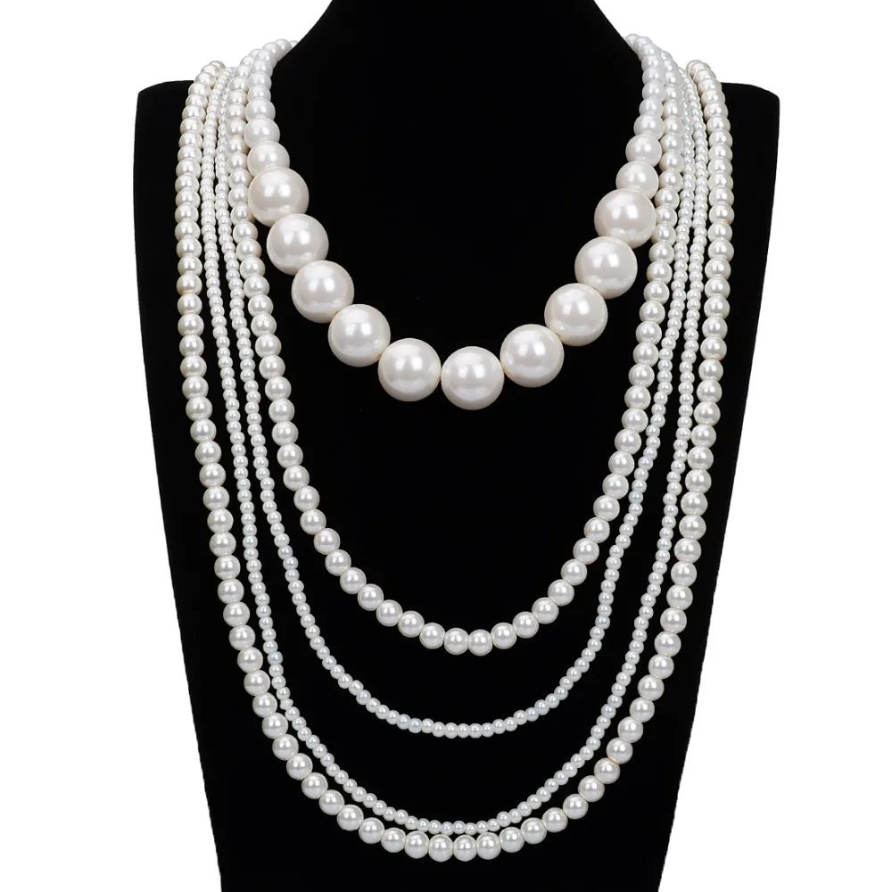 Модное многослойное ожерелье на бретельках с белым искусственным жемчугом для