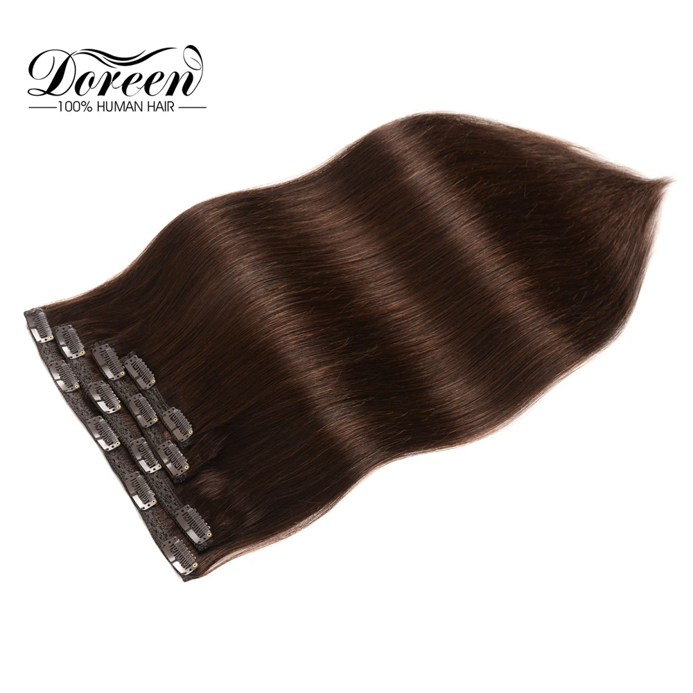 Doreen Natural Human Hair Clip in Extensions Machine made Remy Clip on Hair Extensions 4pcs/set 120g 160g Black