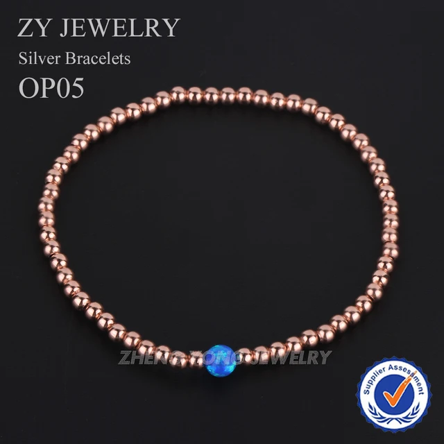 New Product 5mm Blue Opal Bead Bracelet Rose Gold Color Plated New Product 5mm Blue Opal Bead Bracelet Rose Gold Color Plated Silver For Women