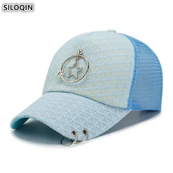 

SILOQIN Adjustable Size Women's Mesh Breathable Baseball Caps Ponytail Cap New Hoop Ring Decoration Hip Hop Hat Snapback Cap
