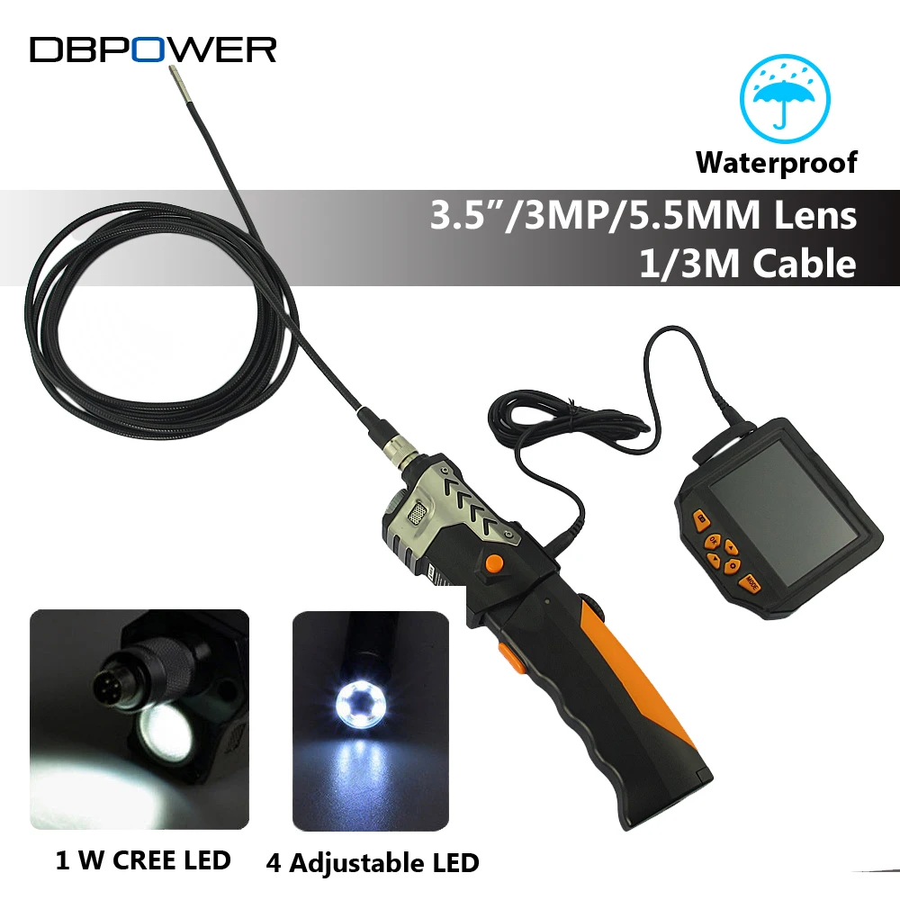  Waterproof  Endoscope 3.5" LCD Inspection Camera 4 LEDs 5.5mm with 1M/3M Probe Borescope Industrial Video USB Endoscope Zoom 