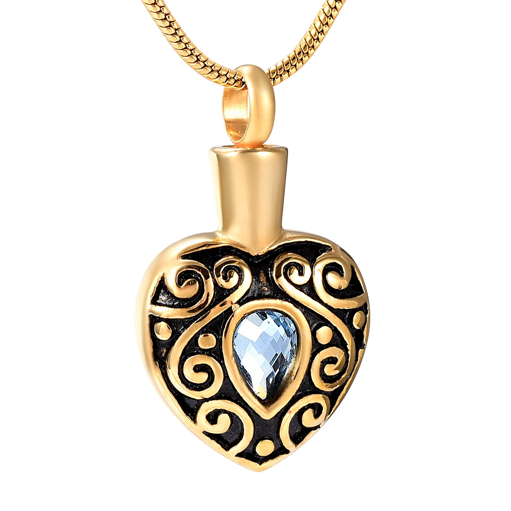 Shiny Golden Cremation Pendant Vintage Flower With Clear Crystal Inlay