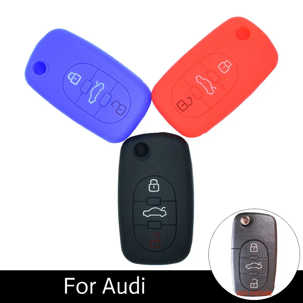 

ATOBABI 3 Buttons Silicone Skin Key Cover Case For Audi A3 A4 A6 A8 TT Flip Key Folding Remote Key Shell Silicone Cover Cases