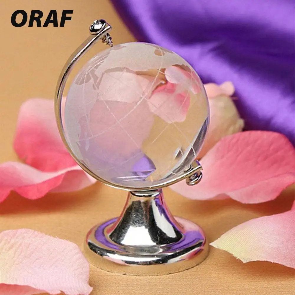 Glass Sphere Ball Round Earth Globe Gold Silver Crafts Art Crystal World Map Christmas Gift Desk Decor Cute Table Ornaments