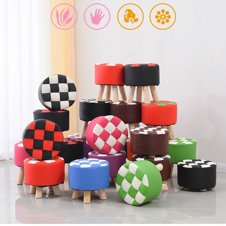 Creative sofa stool home bench round leather ottoman chair bench  Synthetic Leather Minimalist Modern