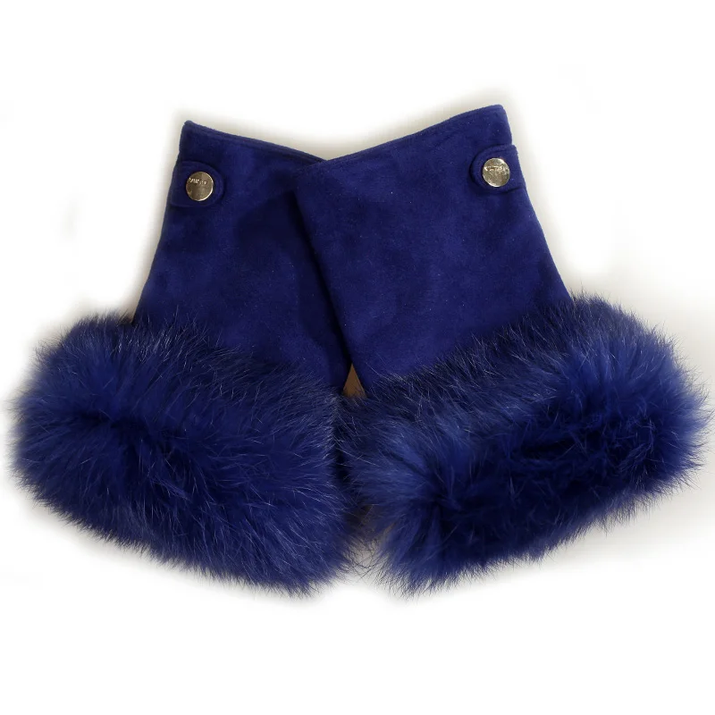 Женские замшевые перчатки без пальцев из свиной шкуры с кроличьим мехом