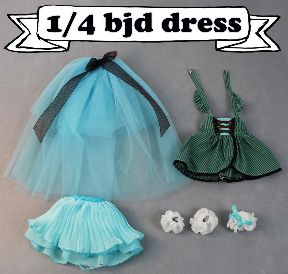 

forturn days only for 1/4 bjd 45cm doll green dress blue skirt corset lolita princess suit clothes white lace
