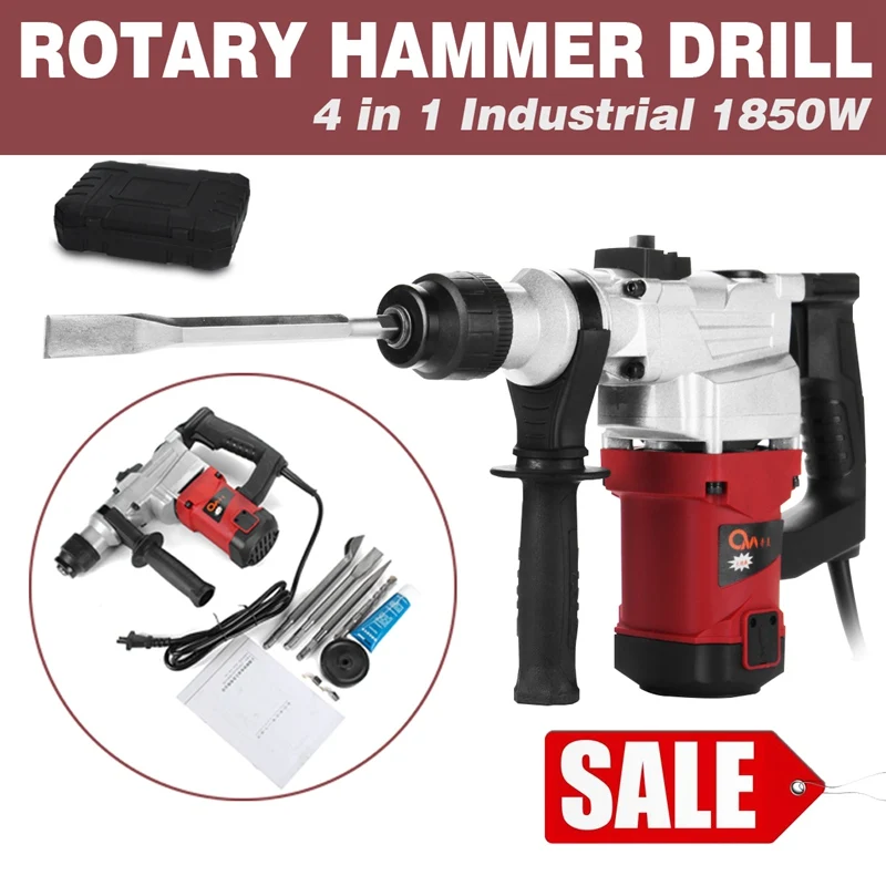 

Electric 1850W Hammer Drill Concrete Demolition Jackhammer Tool + 4 Chisels