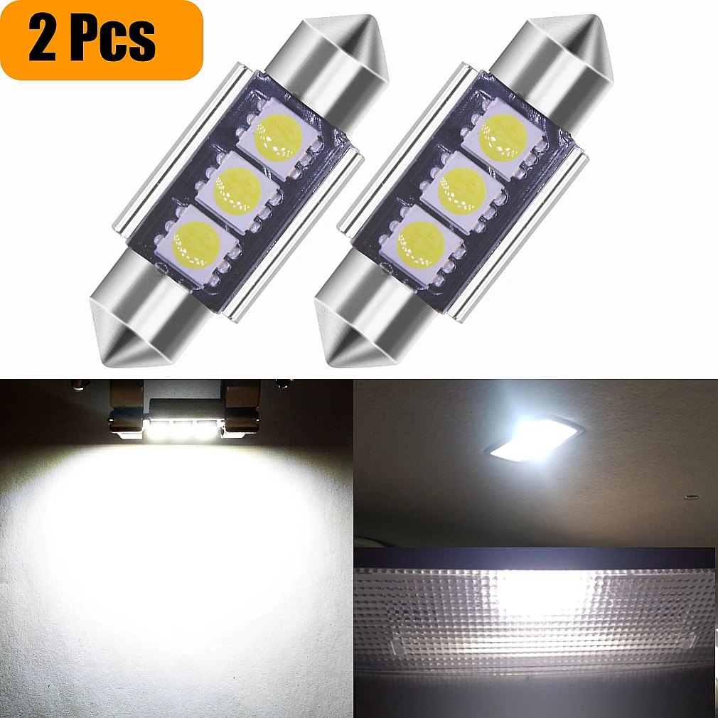 

2PCS Hot Sale 36mm 39mm 41mm 3 SMD 5050 LED White Dome Festoon CANBUS Error Free Car Auto Interior Light c5w Lamp Bulb DC12V