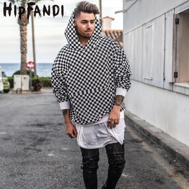 HIPFANDI High Street Fashion Casual black White Sweatshirts Justin
Bieber Style Checkerboard Lattice Men Brand Pullover Hoodies