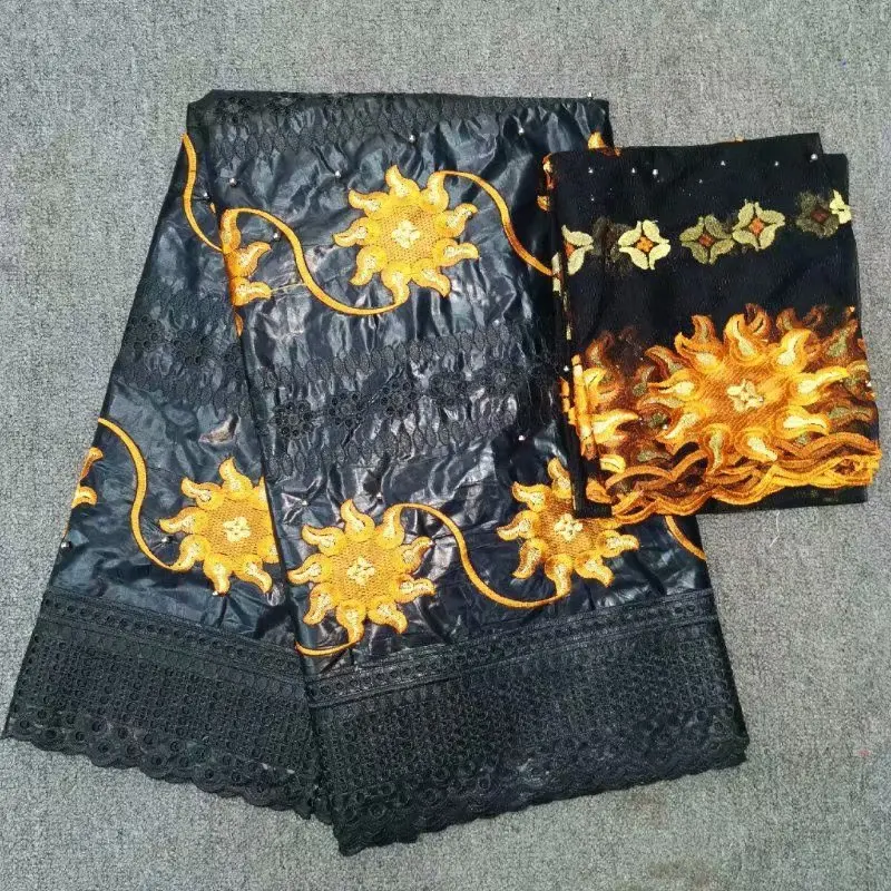 

he latest african bazin riche lace fabric new fashion style with headcrap for clothes sewing A32JUN0311