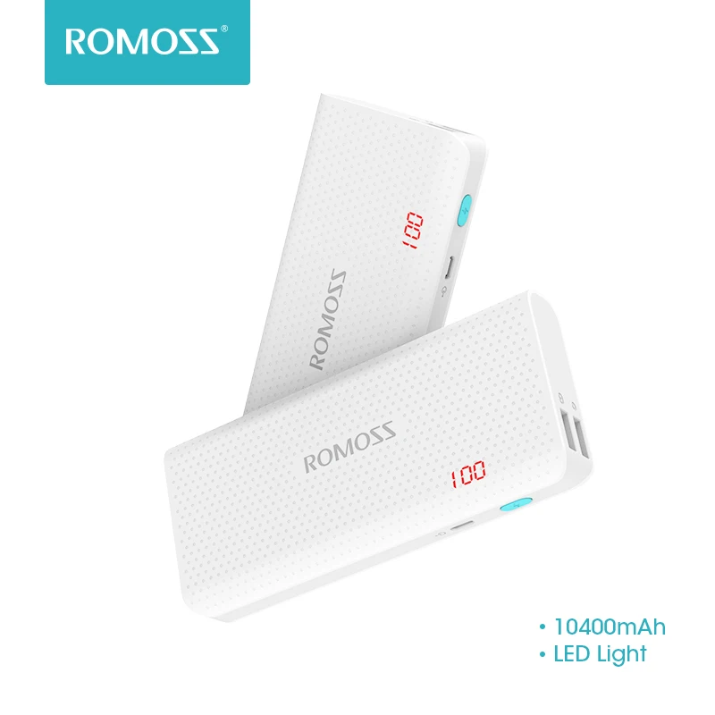 10400mAh ROMOSS Sense 4 LED Power Bank 2.1A Charging External Battery Packs Dual USB Output Portable Charger For Phones Table