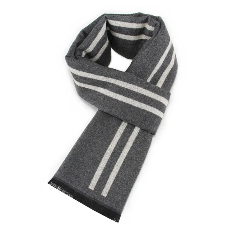 

Winter Scarf Men Brand Pashmina Wraps Grey Striped Thicken Cashmere Long Scarves Man Fashion Designer Accessories High Quality