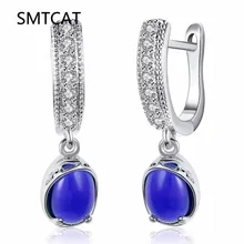 SMTCAT Luxury 585 Color Gold Drop Earrings with Blue Stones Cubic Zircon Earrings for Women Dangle Earrings Jewelry Oorbellen