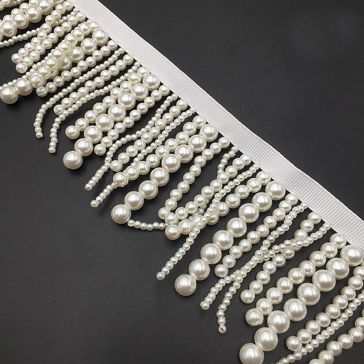 5Yards White Long Pearl Fringe Beaded Lace Trims For DIY Handmade