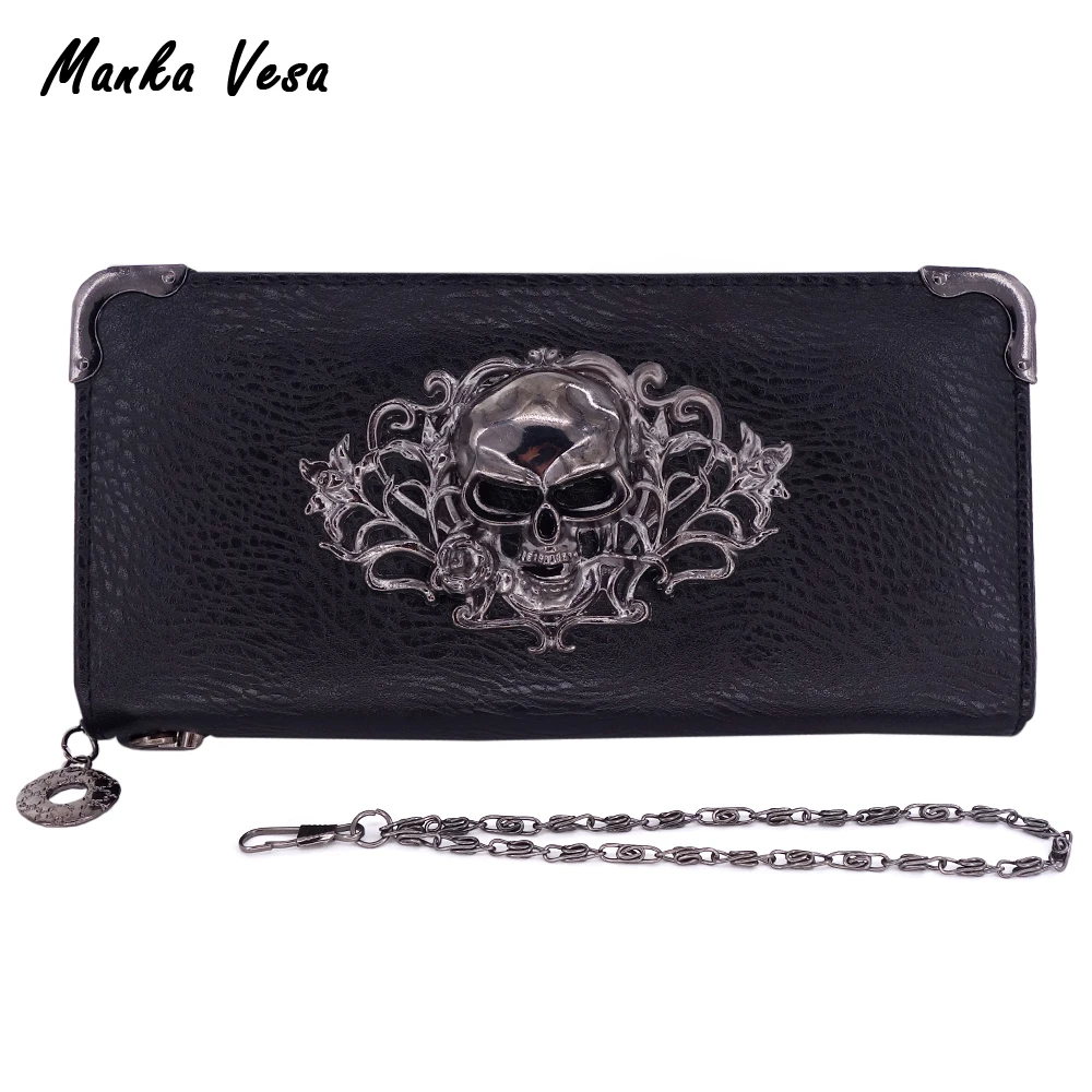  Manka Vesa Punk Style Cool Women Wallets Skull Pattern Lady Long Clutch Wallet High Quality Purse For Women Carteira Feminina 